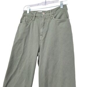 Social Tourist Women 26 Short Ultra High Rise Straight Jeans Olive Green Raw Hem